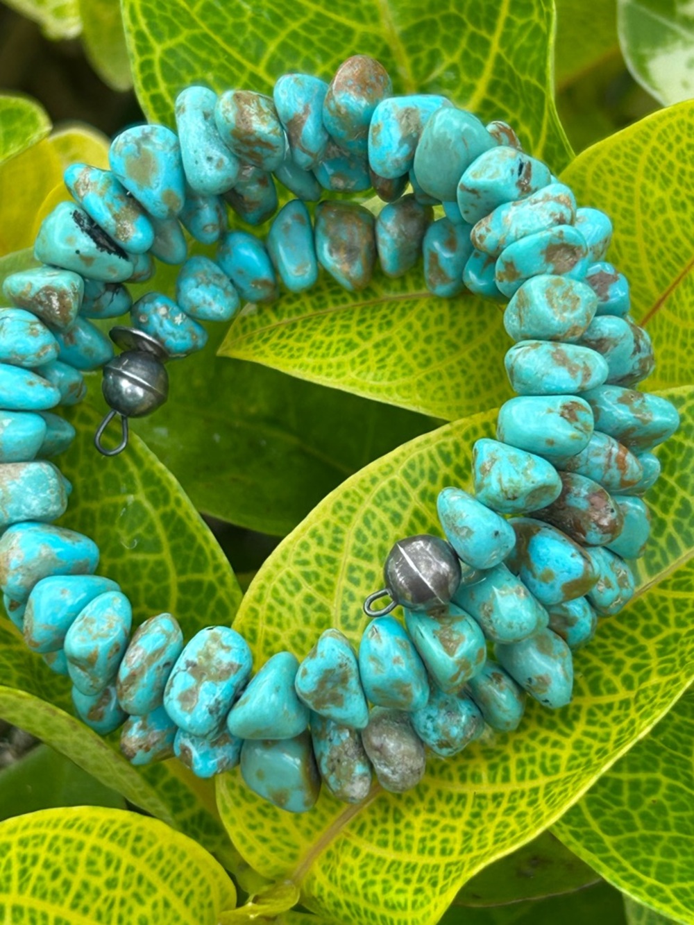 Native American style Natural Turquoise nuggets Sterling wrap around Bracelet